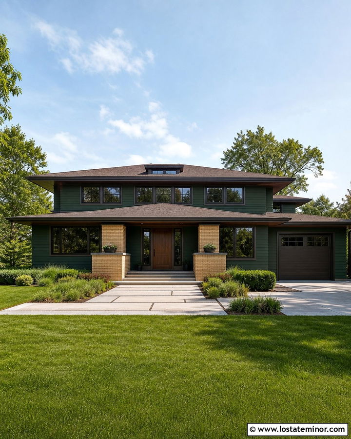 Forest Green Prairie House With Low Dormers - 30 Forest Green House Design With Dormers Ideas
