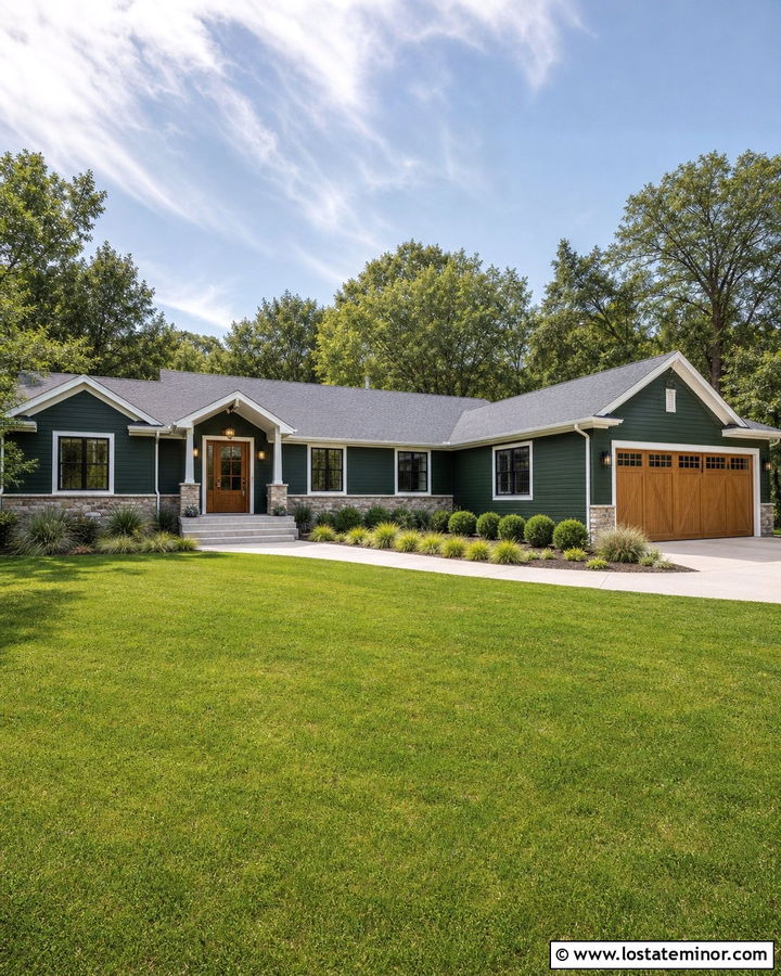 Forest Green Ranch House With Black Storm Door - 30 Forest Green House Design With Storm Door Ideas