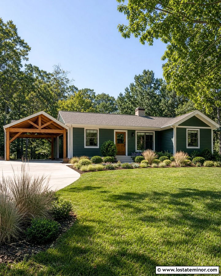 Forest Green Ranch House With Cedar Carport - 30 Forest Green House Design With Carport Ideas