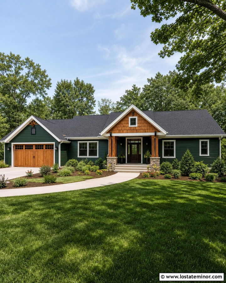 Forest Green Ranch House With Cedar Shake - 30 Forest Green House Design With Cedar Shake Ideas