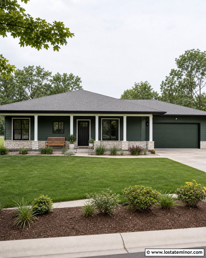 Forest Green Ranch House With Covered Porch - 30 Forest Green House Design With Front Porch Ideas
