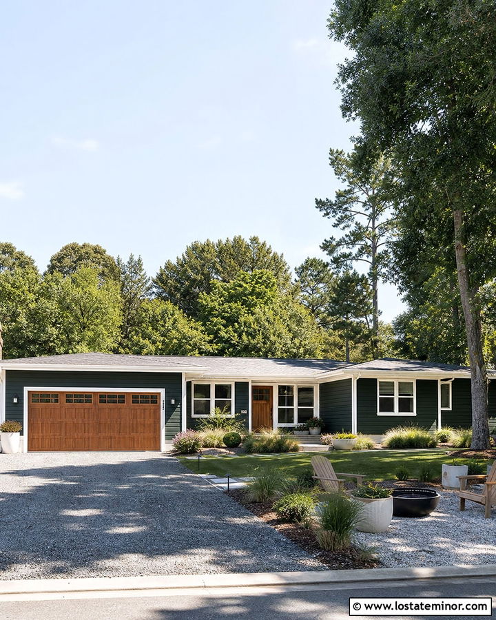 Forest Green Ranch House With Gravel Backyard - 30 Forest Green House Design With Backyard Ideas