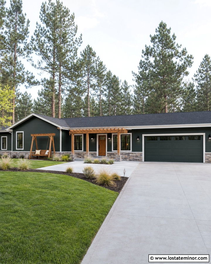 Forest Green Ranch House With Pergola Swing - 30 Forest Green House Design With Swing Ideas