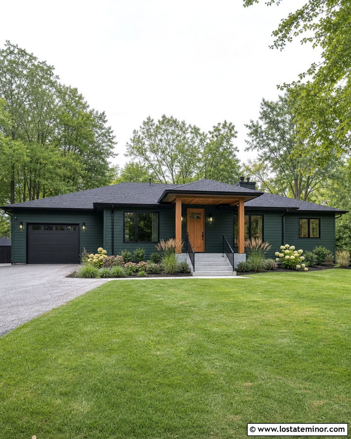 Forest Green Ranch With Cedar Porch Posts - 30 Forest Green House Design With Porch Columns Ideas