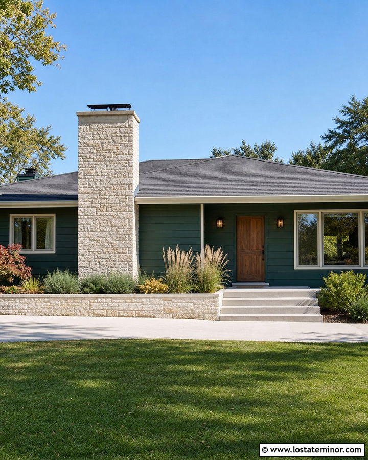 Forest Green Ranch With Limestone Chimney - 30 Forest Green House Design With Chimney Ideas