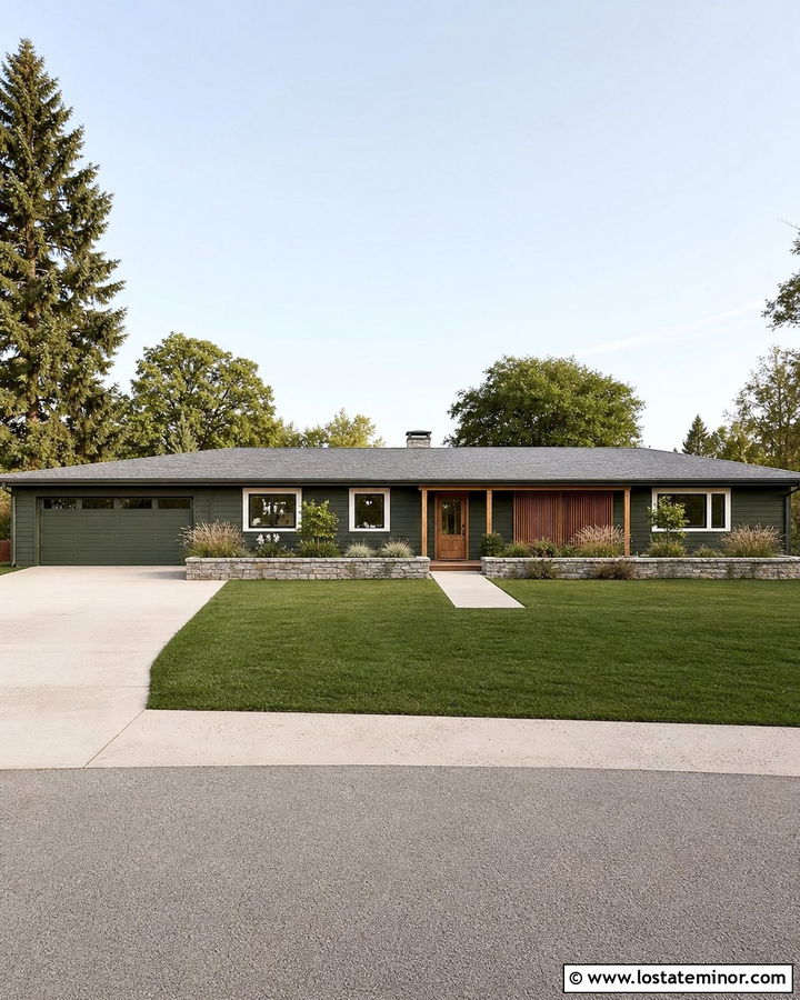 Forest Green Ranch With Matching Garage Door - 30 Forest Green House Design With Garage Door Ideas