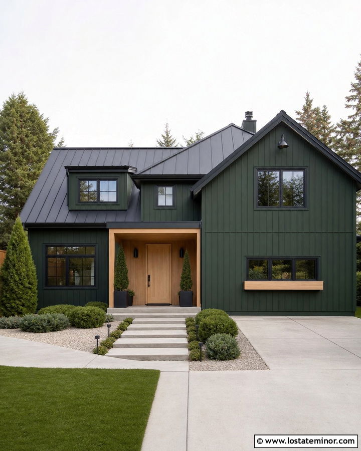 Forest Green Scandinavian House With Wood Window Boxes - 30 Forest Green House Design With Window Boxes Ideas