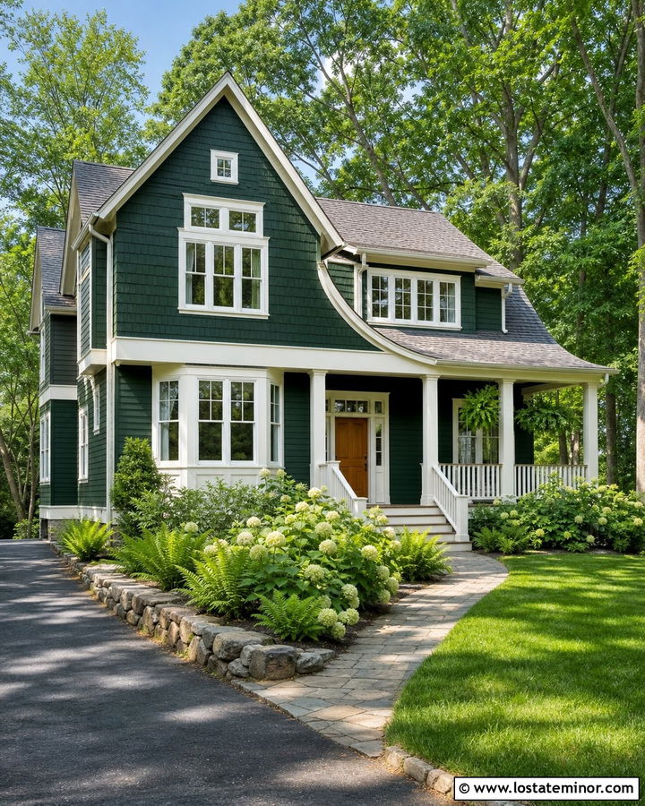 Forest Green Shake Siding With White Windows - 30 Forest Green House Design With Siding Ideas