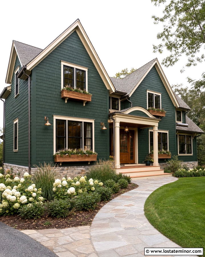 Forest Green Shingle House With Cedar Window Boxes - 30 Forest Green House Design With Window Boxes Ideas