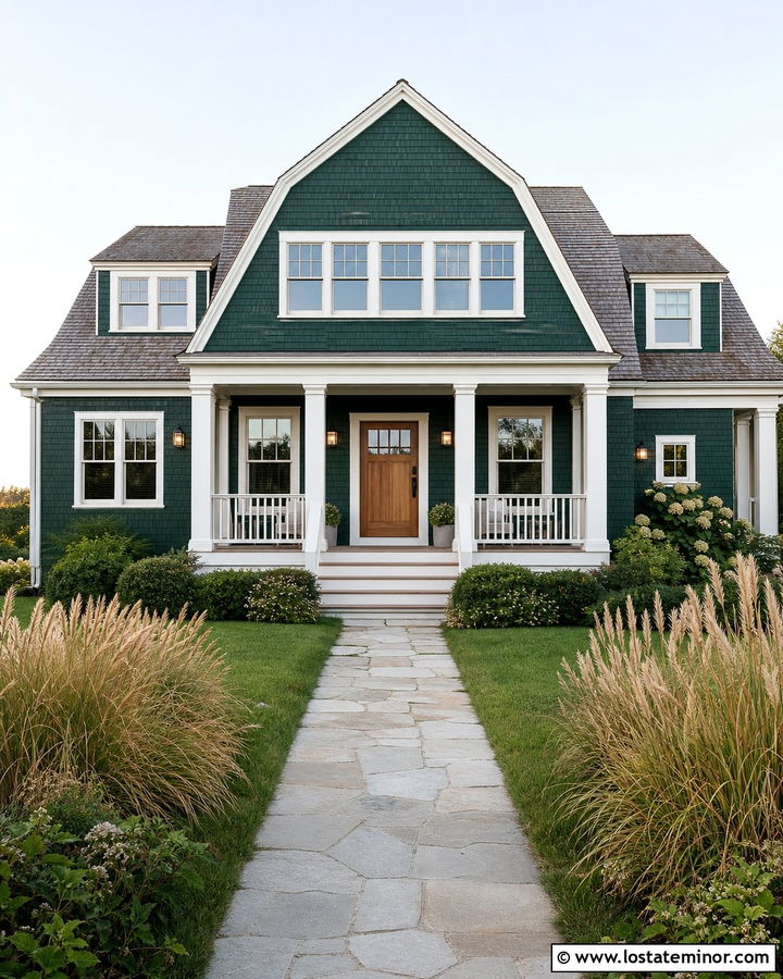 Forest Green Shingle House With Nautical Lights - 30 Forest Green House Design With Light Fixtures Ideas