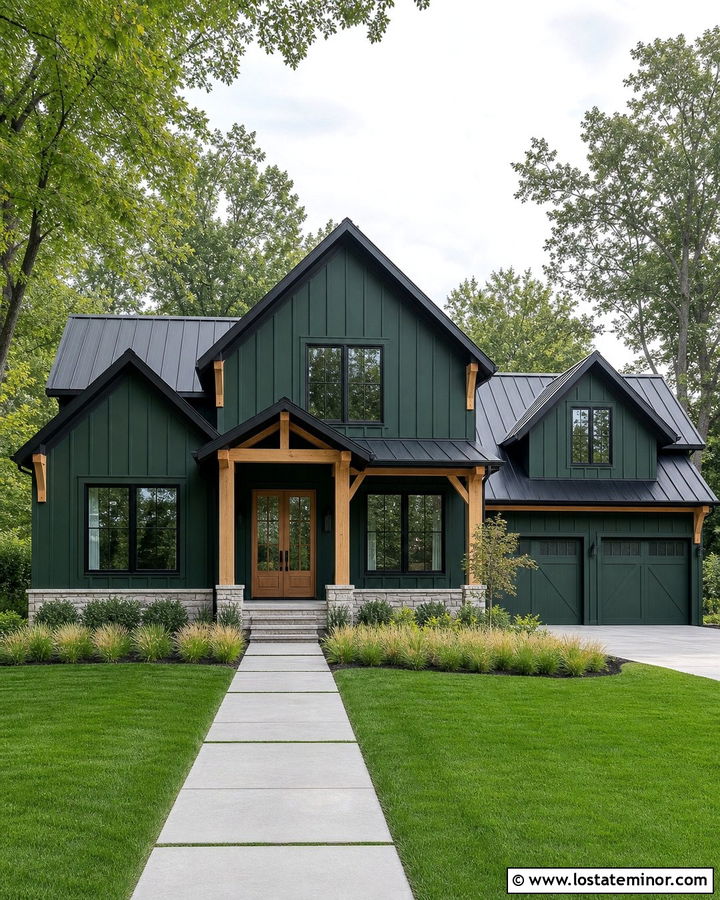 Forest Green Siding On A Modern Farmhouse - 30 Forest Green House Design With Siding Ideas