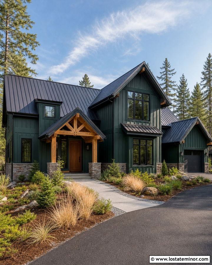 Forest Green Siding With Black Metal Roof - 30 Forest Green House Design With Siding Ideas