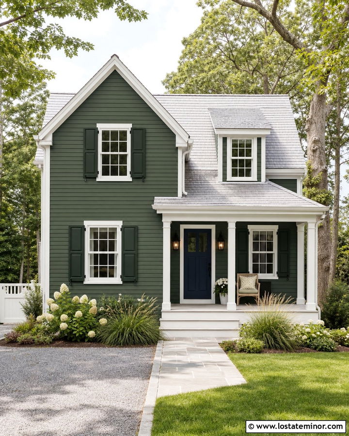 Forest Green Siding With Blue Front Door - 30 Forest Green House Design With Siding Ideas