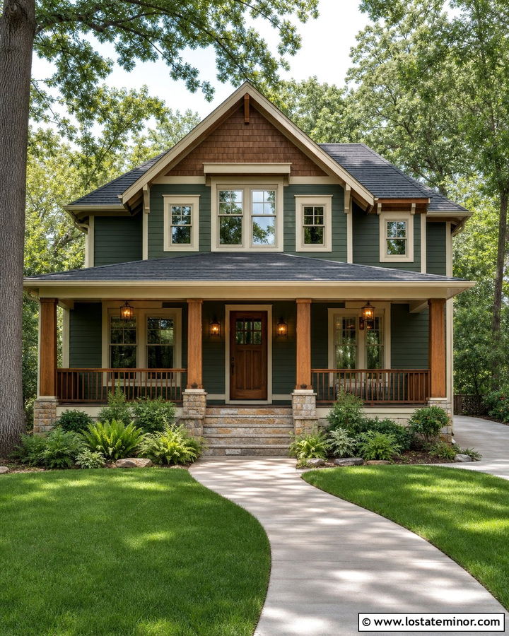 Forest Green Siding With Cedar Accents - 30 Forest Green House Design With Siding Ideas