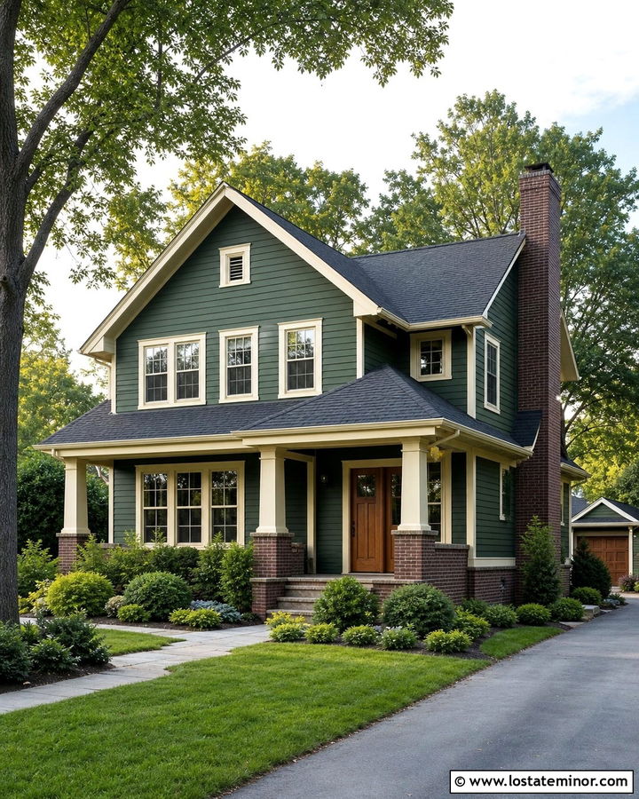 Forest Green Siding With Dark Brick - 30 Forest Green House Design With Siding Ideas