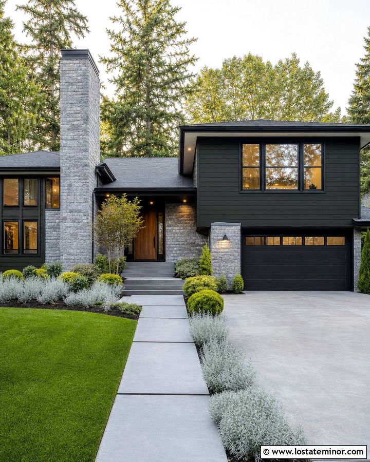 Forest Green Siding With Gray Stone - 30 Forest Green House Design With Siding Ideas