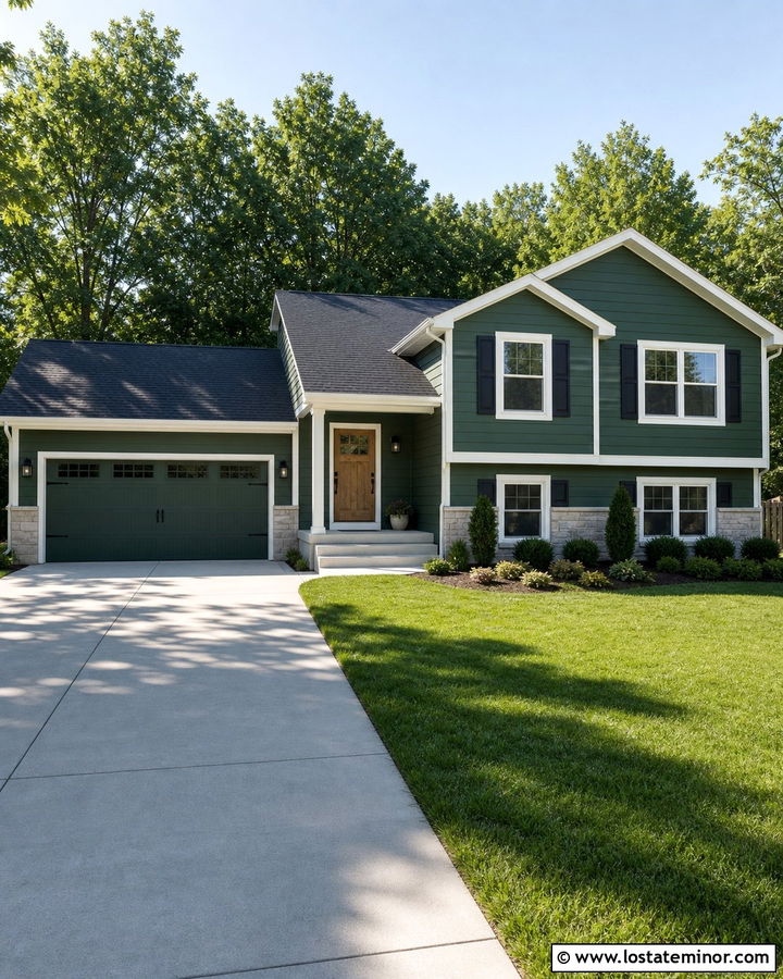 Forest Green Siding With Matching Garage Door - 30 Forest Green House Design With Siding Ideas