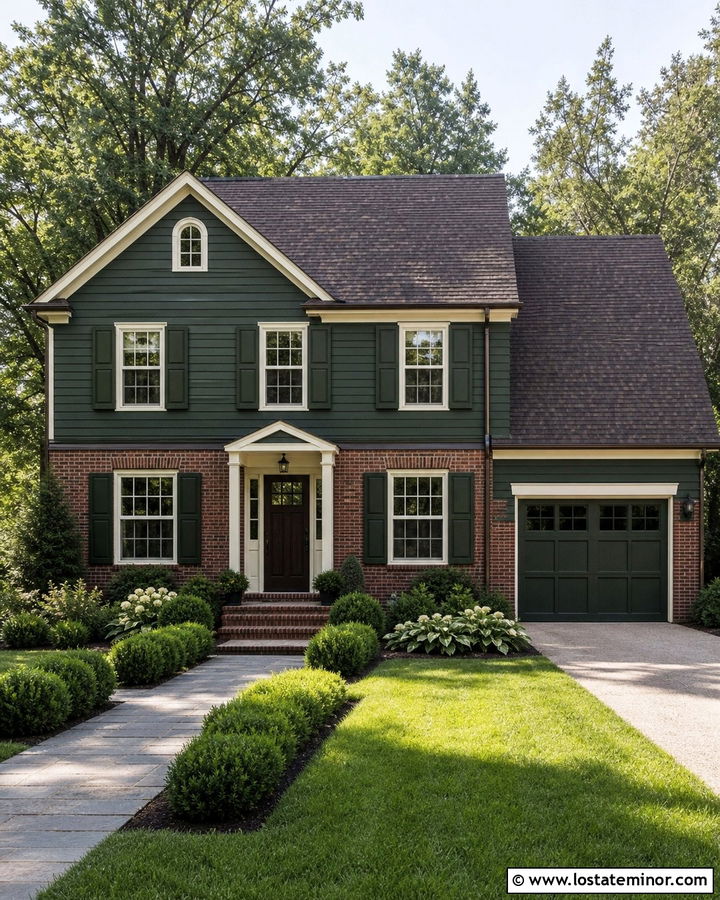 Forest Green Siding With Red Brick - 30 Forest Green House Design With Siding Ideas