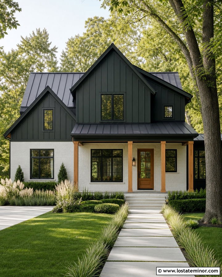 Forest Green Siding With White Brick - 30 Forest Green House Design With Siding Ideas