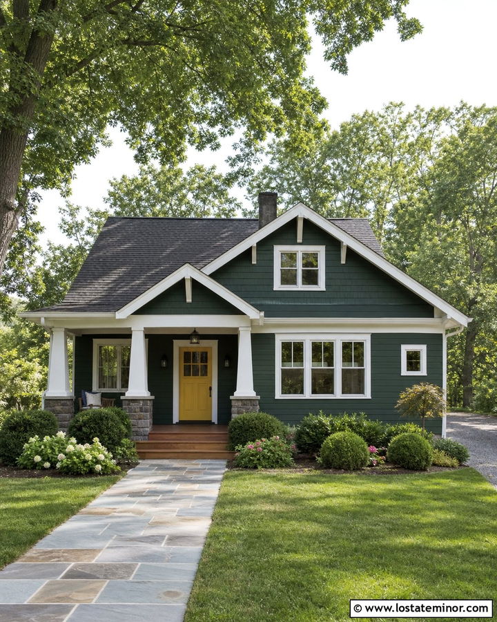 Forest Green Siding With Yellow Front Door - 30 Forest Green House Design With Siding Ideas