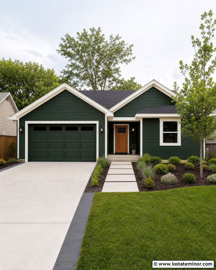 Forest Green Small House With Updated Concrete Driveway - 30 Forest Green House Design With Driveway Ideas