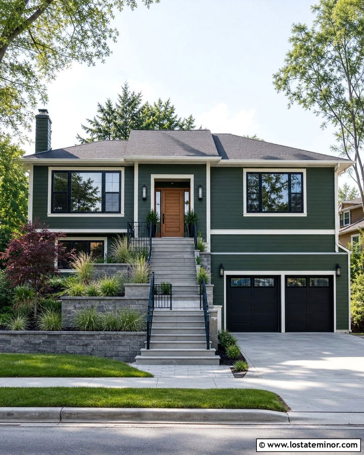 Forest Green Split Level House With Retaining Wall Steps - 30 Forest Green House Design With Steps Ideas