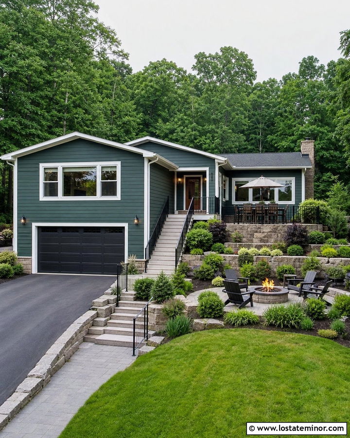 Forest Green Split Level House With Terraced Backyard - 30 Forest Green House Design With Backyard Ideas