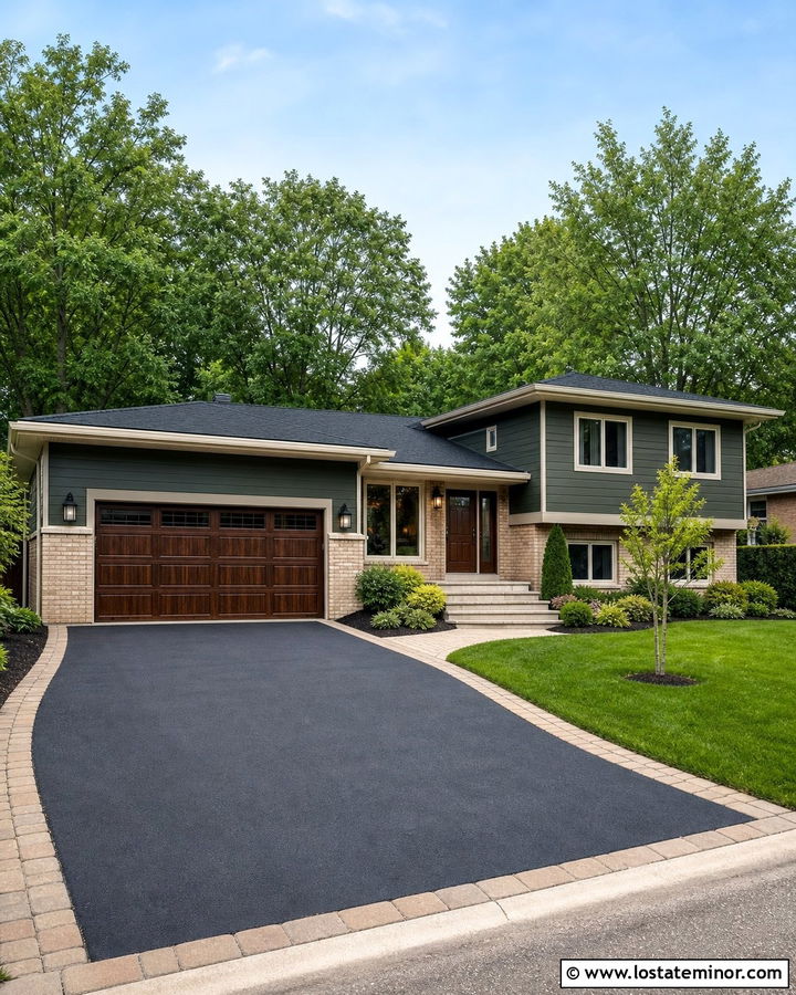 Forest Green Split Level With Asphalt Driveway - 30 Forest Green House Design With Driveway Ideas