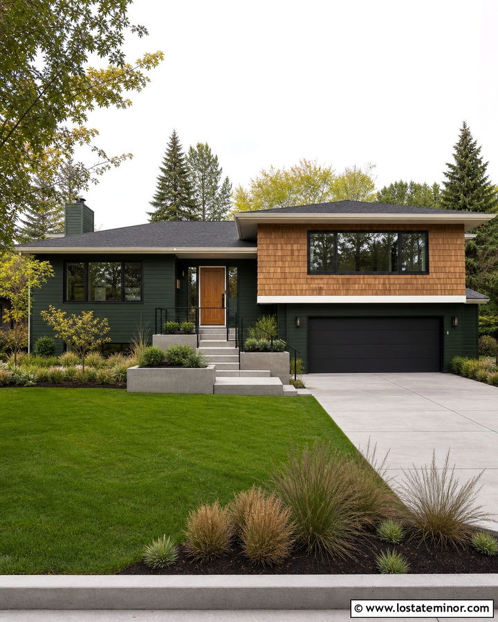 Forest Green Split Level With Cedar Shake - 30 Forest Green House Design With Cedar Shake Ideas