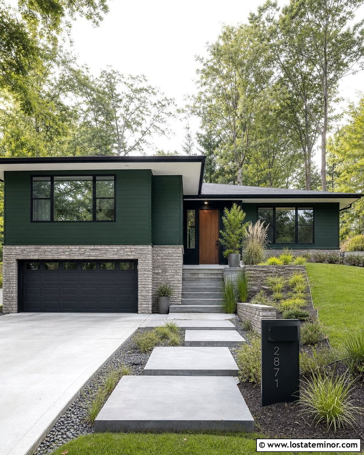Forest Green Split Level With Modern Mailbox - 30 Forest Green House Design With Mailbox Ideas