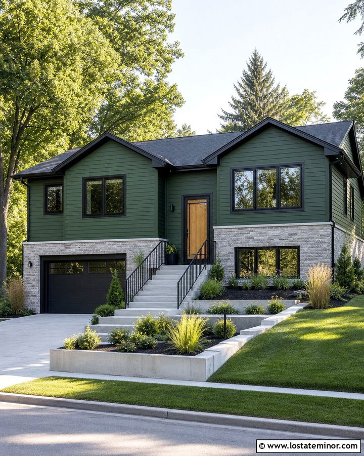 Forest Green Split Level With Modern Screen Door - 30 Forest Green House Design With Screen Door Ideas