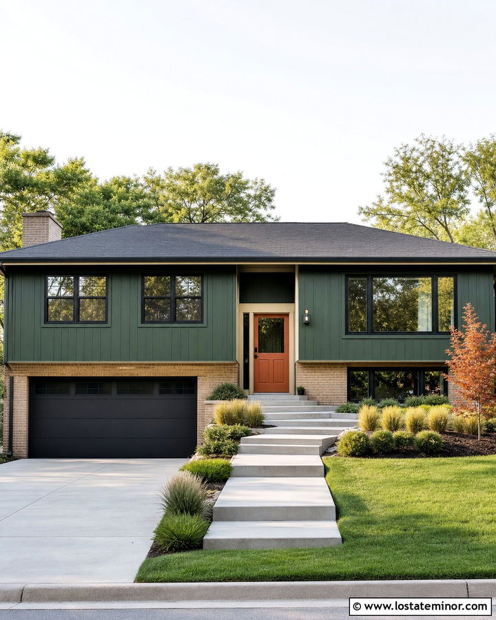 Forest Green Split Level With Orange Dutch Door - 30 Forest Green House Design With Dutch Door Ideas