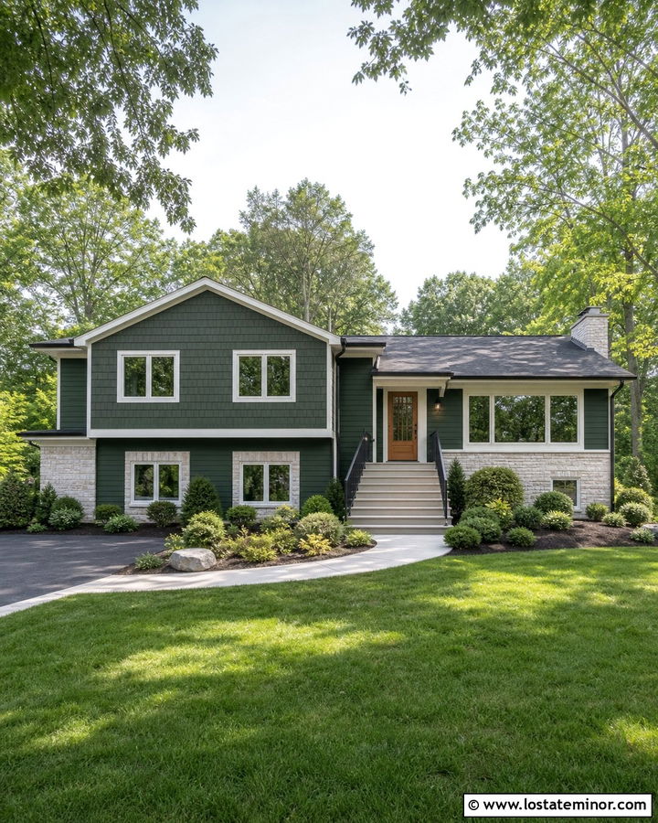 Forest Green Split Level With Shingle Siding - 30 Forest Green House Design With Shingles Ideas
