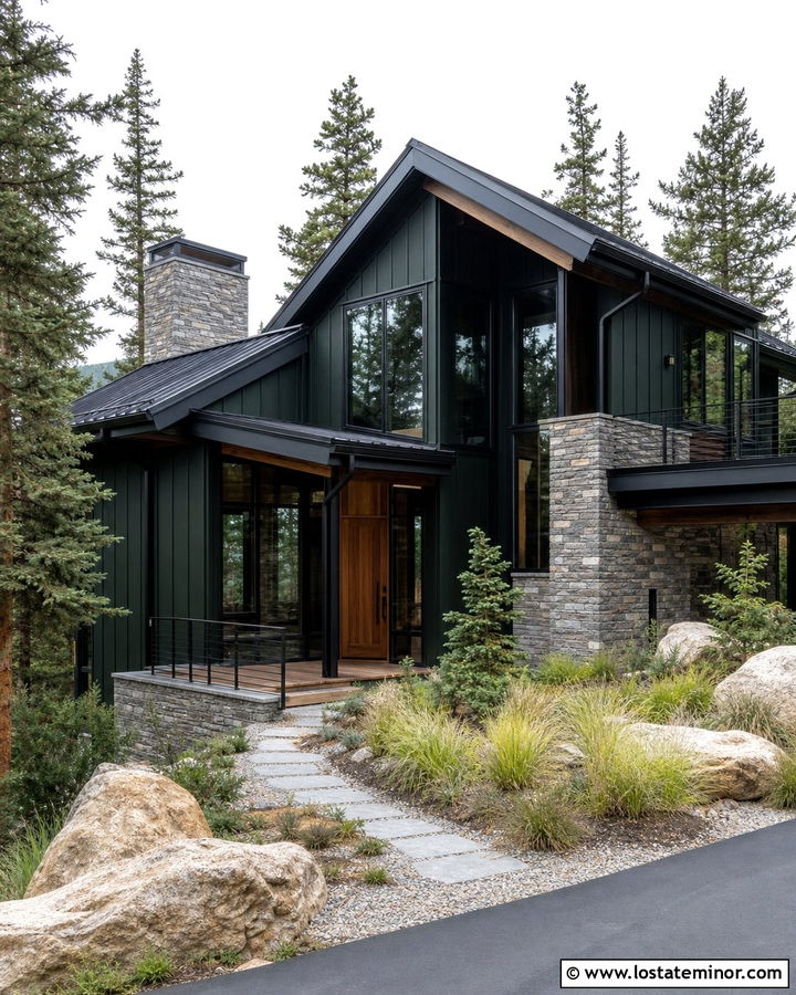 Forest Green Stone House With Black Window Frames - 30 Forest Green House Design With Window Frames Ideas