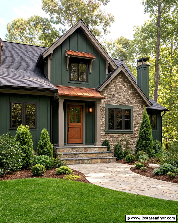 Forest Green Stone House With Copper Dutch Door - 30 Forest Green House Design With Dutch Door Ideas