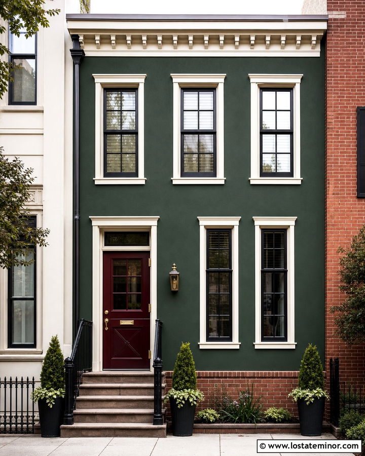 Forest Green Townhouse With Burgundy Dutch Door - 30 Forest Green House Design With Dutch Door Ideas