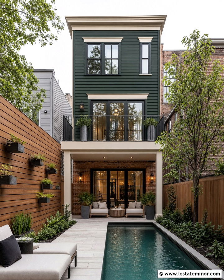 Forest Green Townhouse With Narrow Pool - 30 Forest Green House Design With Swimming Pool Ideas