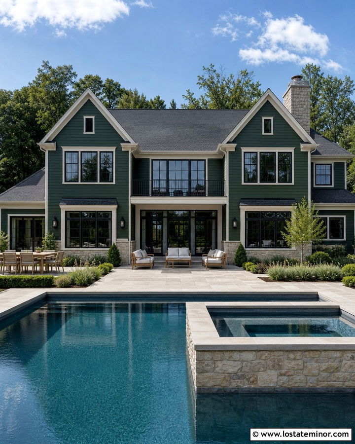 Forest Green Transitional House With Pool And Spa - 30 Forest Green House Design With Swimming Pool Ideas