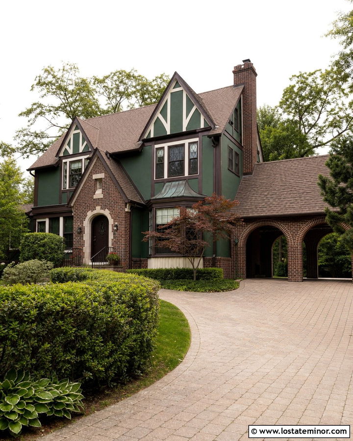 Forest Green Tudor House With Brick Carport - 30 Forest Green House Design With Carport Ideas