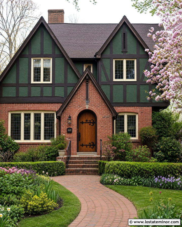 Forest Green Tudor House With Brick Gables - 30 Forest Green House Design With Brick Accents Ideas