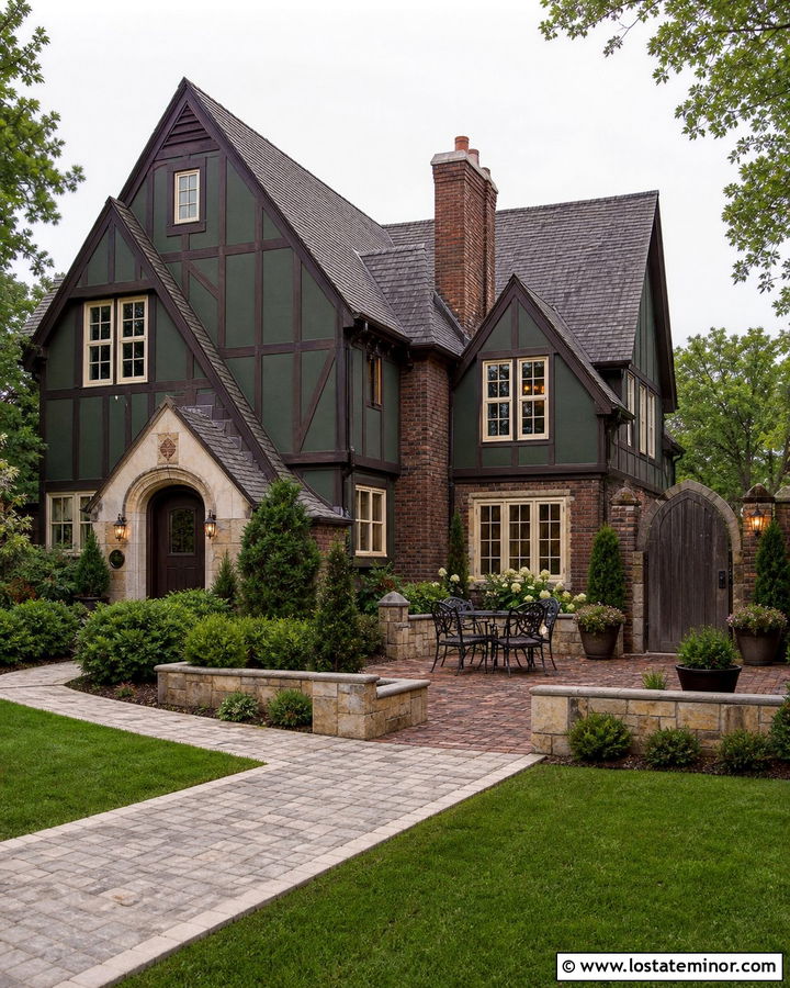 Forest Green Tudor House With Courtyard Backyard - 30 Forest Green House Design With Backyard Ideas