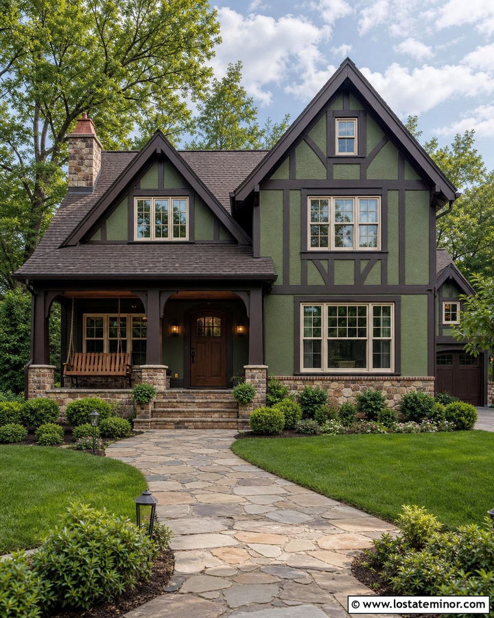 Forest Green Tudor House With Oak Swing - 30 Forest Green House Design With Swing Ideas