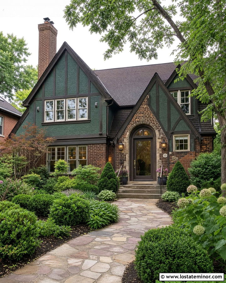 Forest Green Tudor With Bronze Storm Door - 30 Forest Green House Design With Storm Door Ideas
