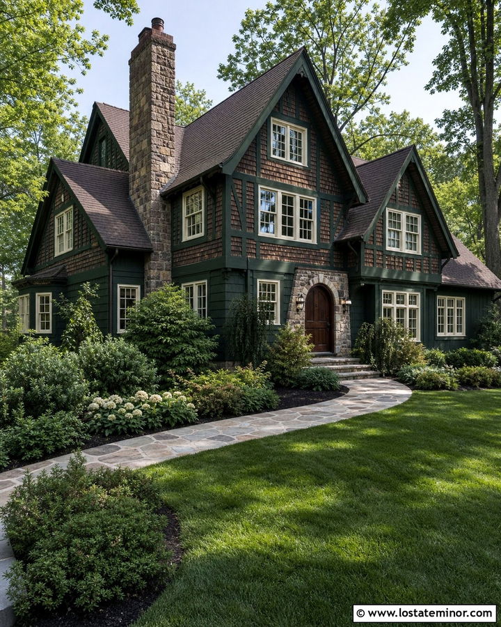 Forest Green Tudor With Cedar Shingles - 30 Forest Green House Design With Shingles Ideas