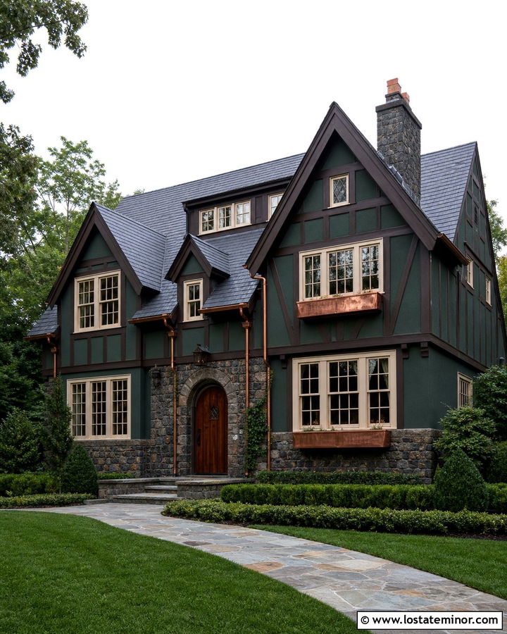 Forest Green Tudor With Copper Window Boxes - 30 Forest Green House Design With Window Boxes Ideas