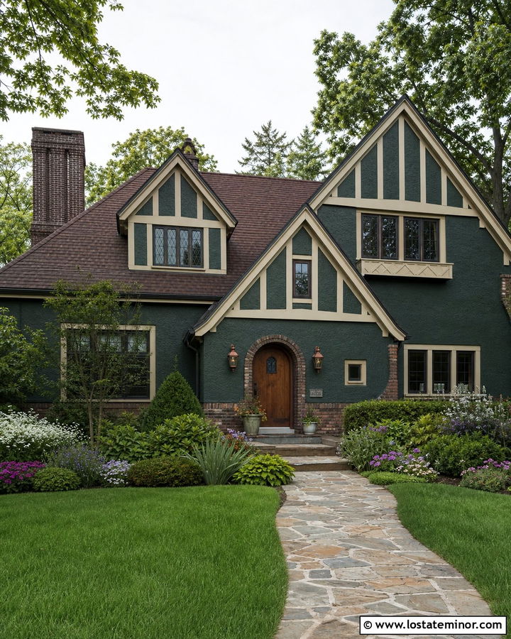 Forest Green Tudor With Cream Dormer Trim - 30 Forest Green House Design With Dormers Ideas