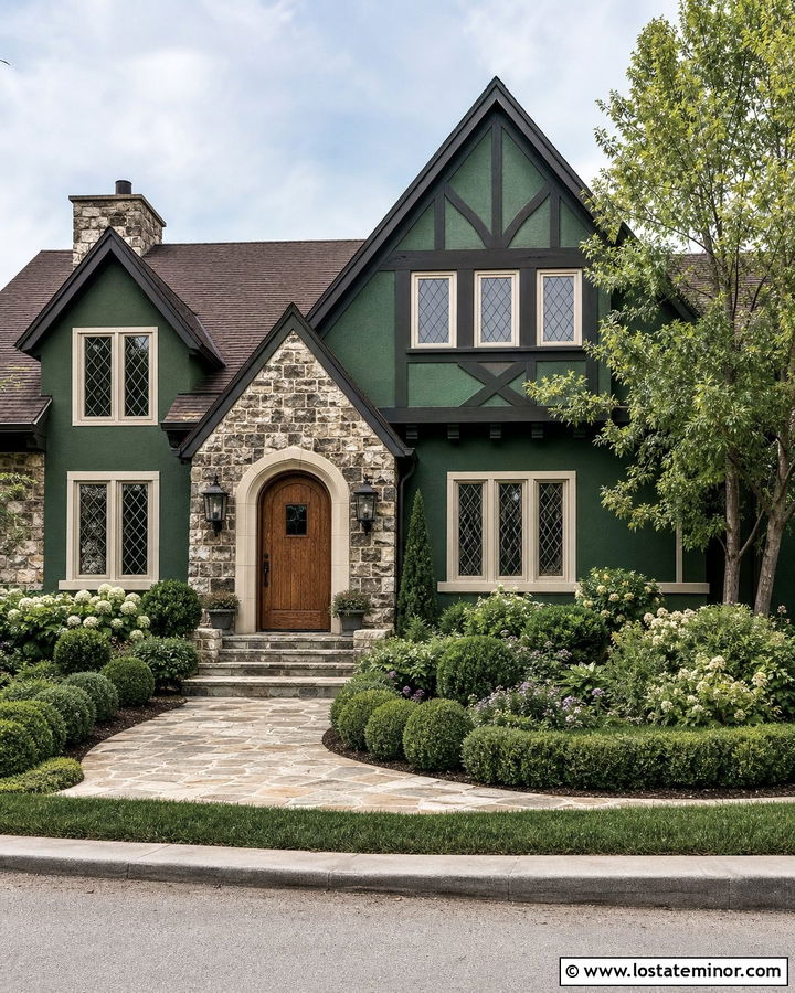Forest Green Tudor With Leaded Glass Lights - 30 Forest Green House Design With Light Fixtures Ideas