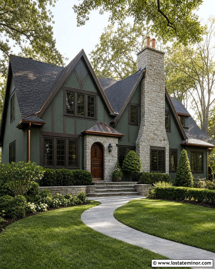 Forest Green Tudor With Timber Gables - 30 Forest Green House Design With Gables Ideas