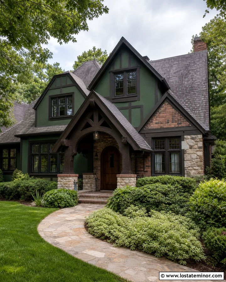 Forest Green Tudor With Timber Portico - 30 Forest Green House Design With Portico Ideas