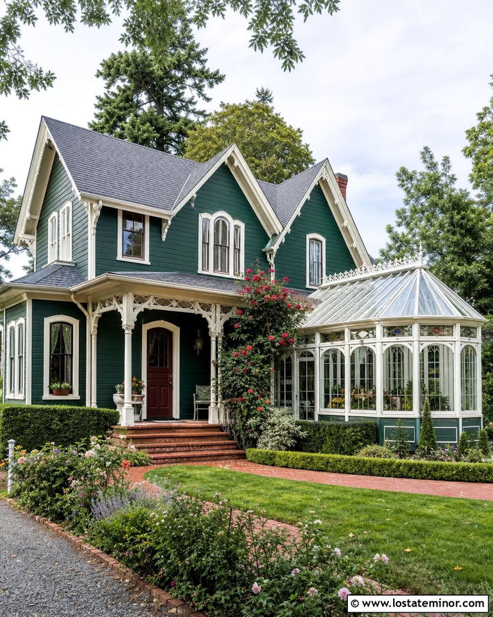 Forest Green Victorian House With Conservatory Sunroom - 30 Forest Green House Design With Sunroom Ideas